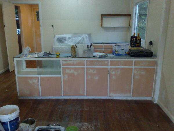 Before, old timber kitchen at Burliegh beach shack